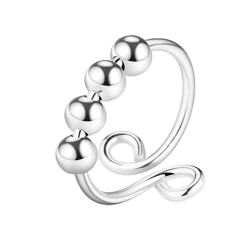 Accessoire Gestion Anxiété Bague Anti-stress Argent 925 - Anneau Rotatif Avec Perles Pour Anxiété Homme Femme Bijou Thérapeutique Homme Femme