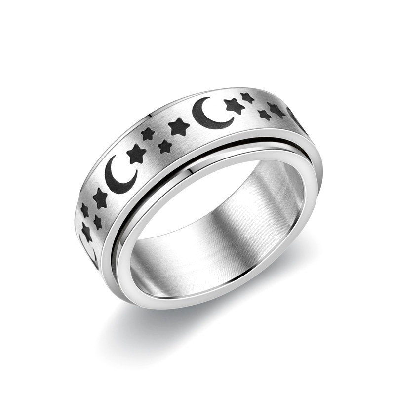 Bague Tournante Anti-stress Epinki - Largeur 6 Mm, Acier Inoxydable Argenté - Cadeau Pour Homme Ou Femme - Aide à Réduire L'anxiété
